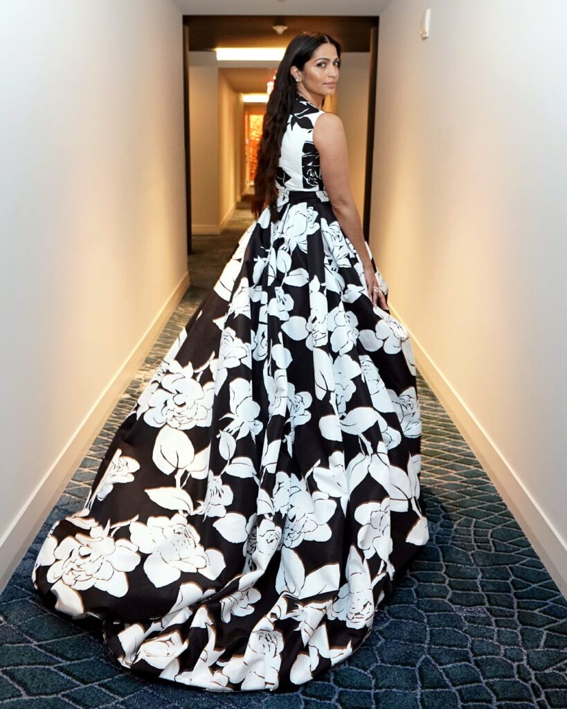 Camila Alves McConaughey @camilamcconaughey wears a Carolina Herrera Spring 25 floral-print high-low gown at the 2025 Mack, Jack & McConaughey Gala. Styled by @shionatImage by @lizkreutz
